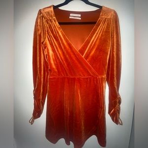 Urban Outfitters Orange Velvet Long Sleeve Romper / Mini Dress